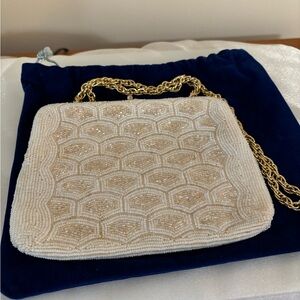 Chic Beaded Clutch with Gold Chain Vintage